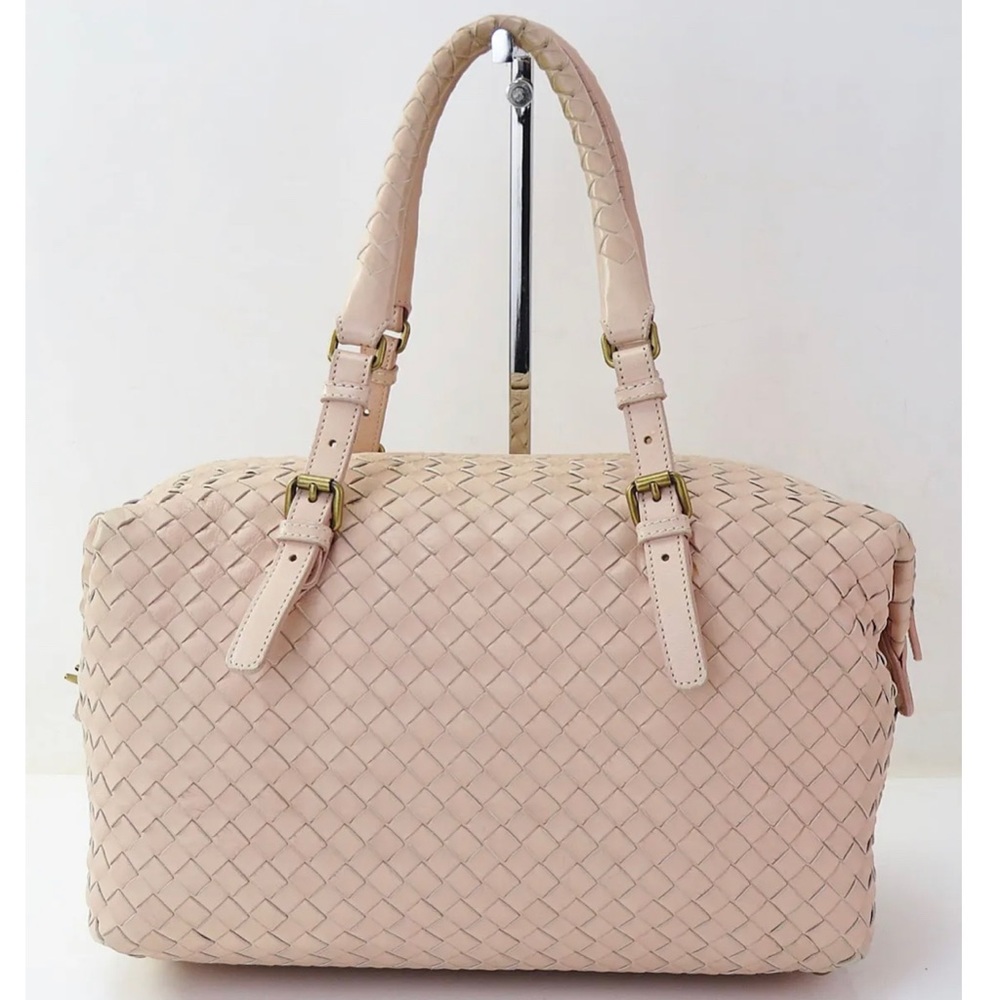 SOLD BOTTEGA VENETA Pink Woven Leather Boston Tote Shoulder Bag Purse With Key - Picture 11 of 13